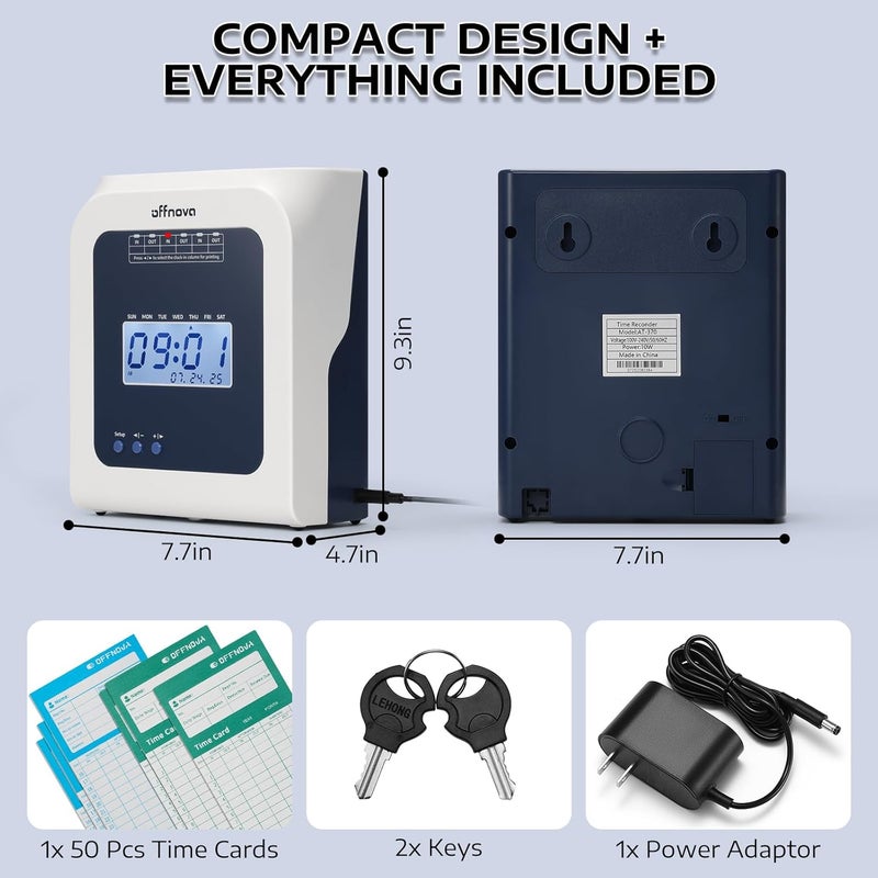 OFFNOVA Thermal Time Clock for Employees Small Business, No Ink Ribbons or Network Needed, in/Out Time Attendance Machine with 50 Time Cards, White - Image 5